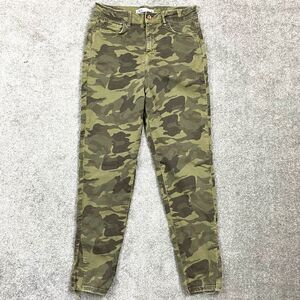Zara Womens High Rise Camouflage Skinny Jean Distressed Military Green Size 8
